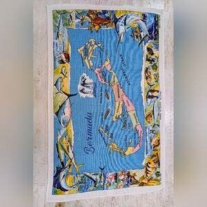 Vintage Bermuda Map Tea Towel | Ulster Irish Linen | Colorful Island Souvenir
